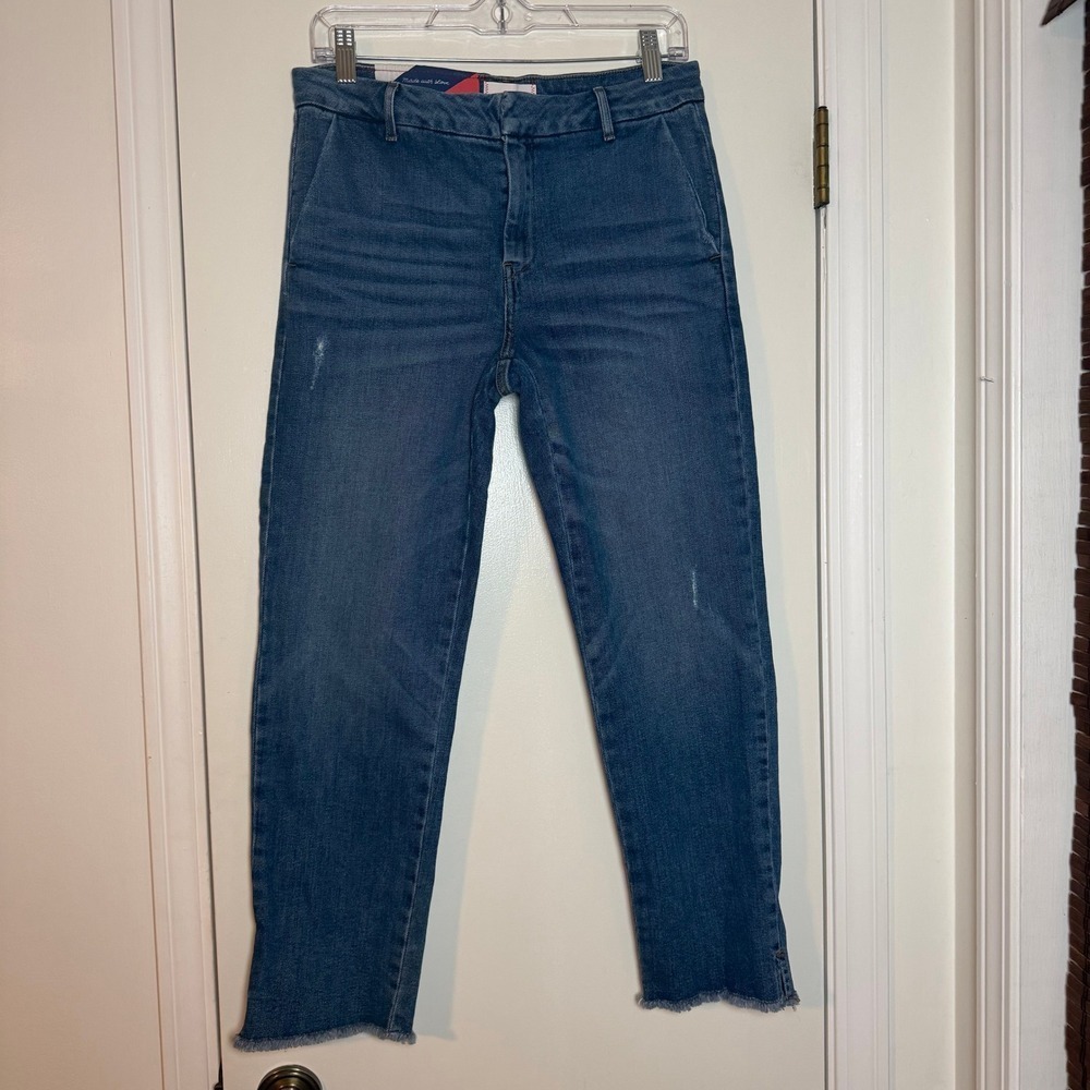 SUNDRY Women's Blue Denim Jeans Size 27 Frayed Hem Distressed Straight Leg